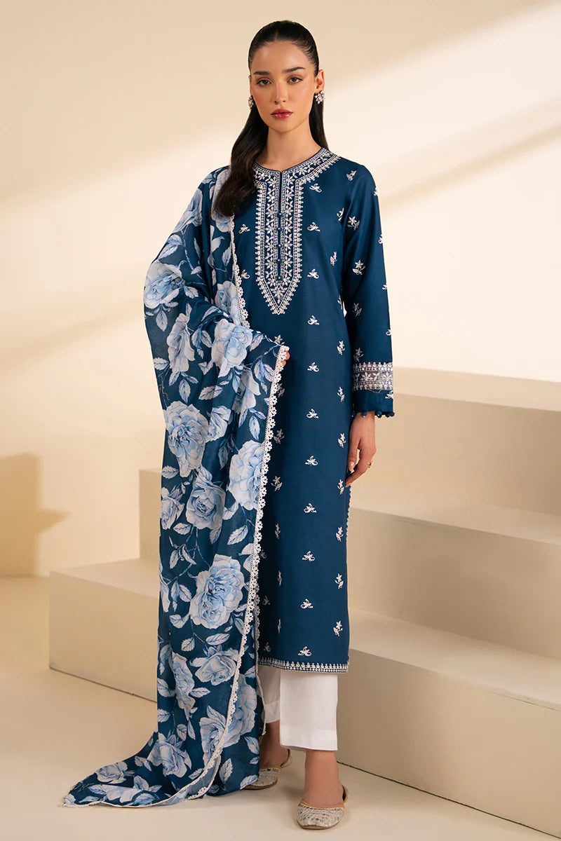 SAPPHIRE BLUE-3 PC (SHIRT & DUPATTA) With Trouser