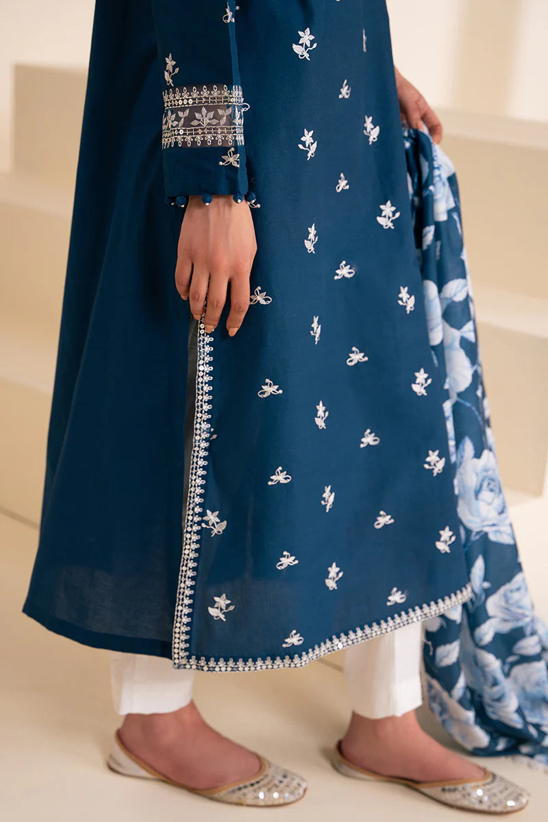 SAPPHIRE BLUE-3 PC (SHIRT & DUPATTA) With Trouser