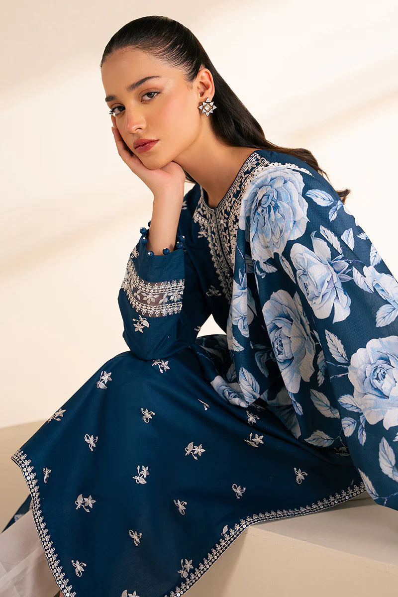 SAPPHIRE BLUE-3 PC (SHIRT & DUPATTA) With Trouser