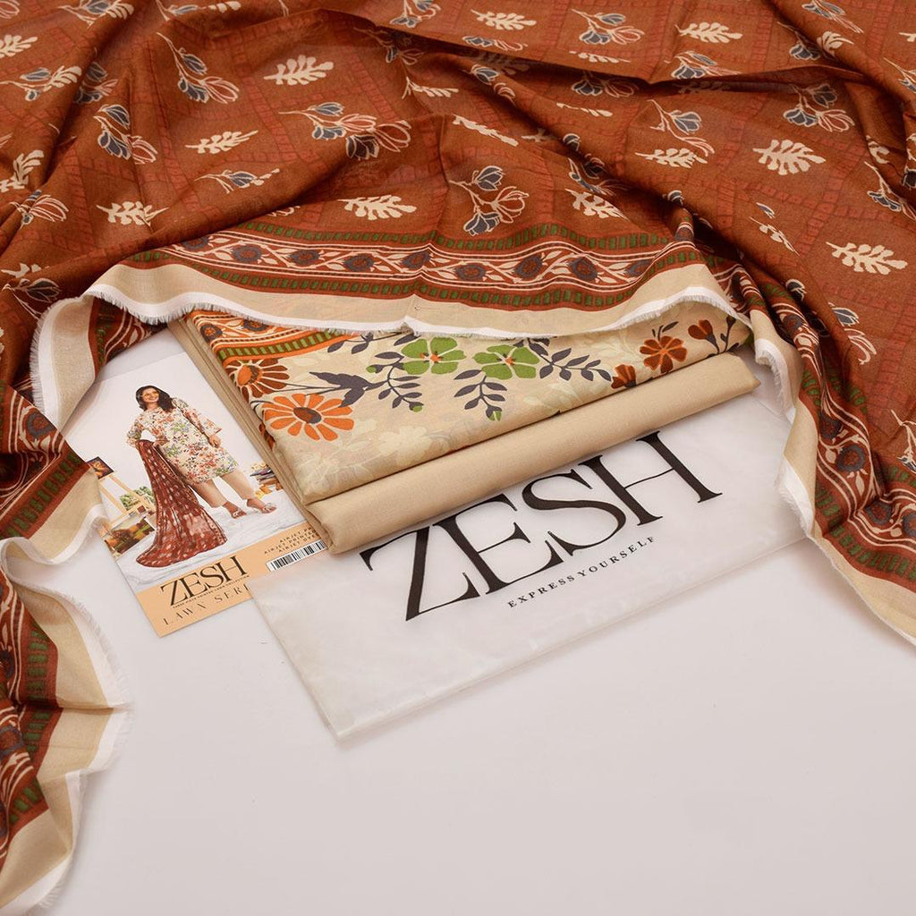 ZESH - Unstitched Same Print 3 Piece Lawn
