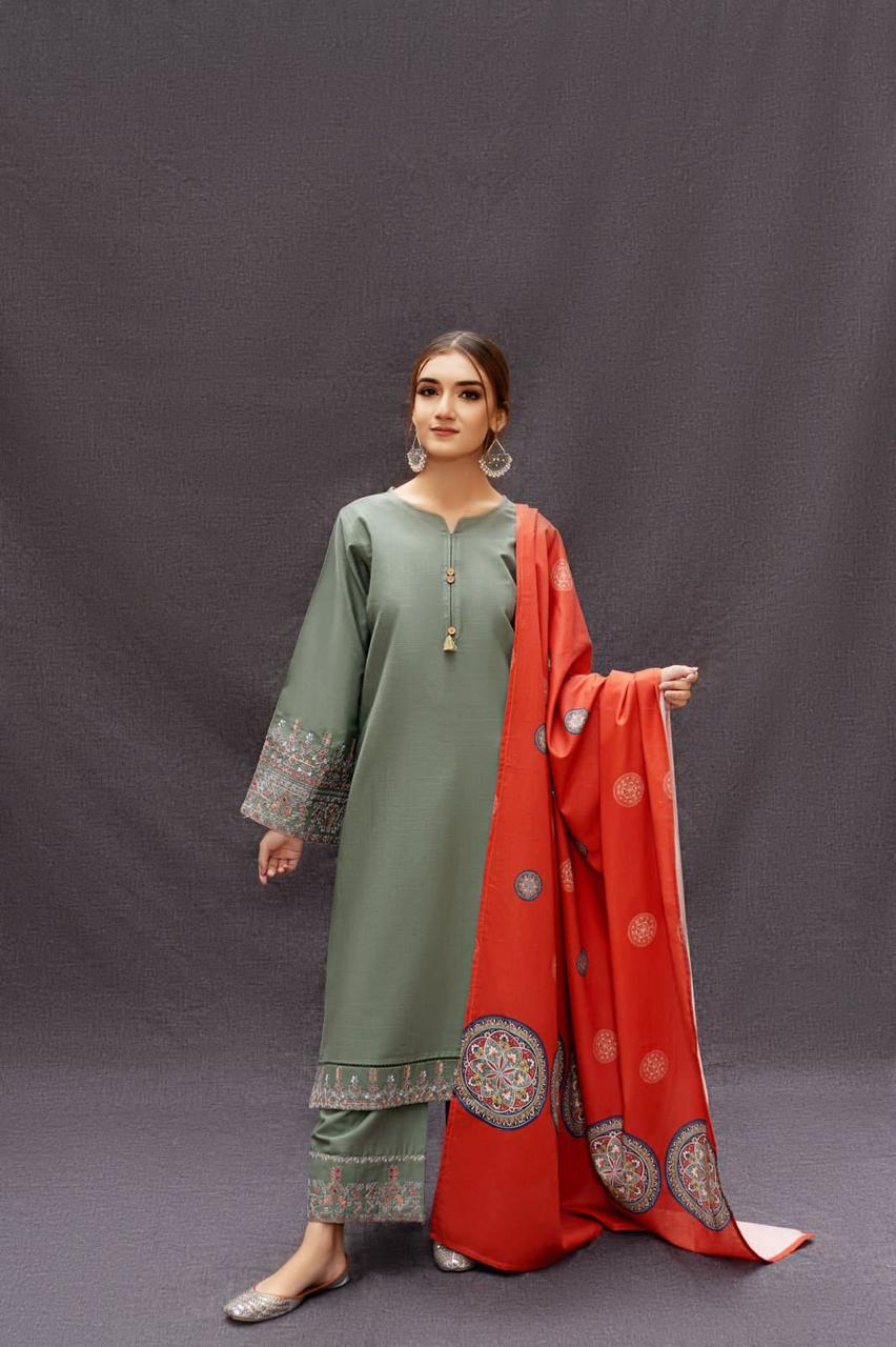 3pc Dhanak, Women Asling – 3 Piece – Dhanak Embroidered Suit