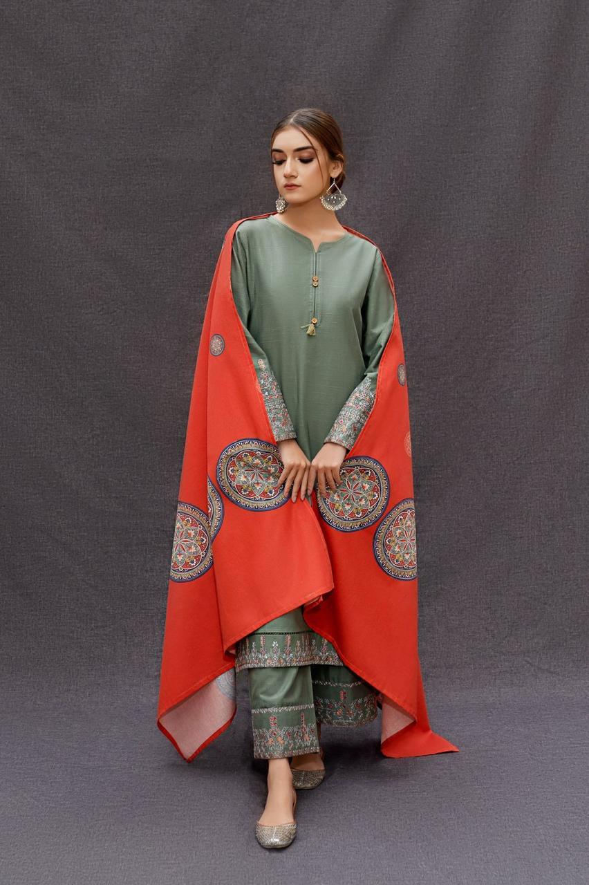 3pc Dhanak, Women Asling – 3 Piece – Dhanak Embroidered Suit