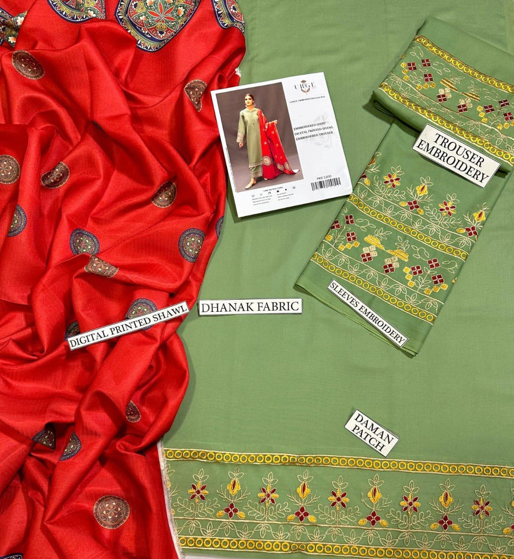 3pc Dhanak, Women Asling – 3 Piece – Dhanak Embroidered Suit